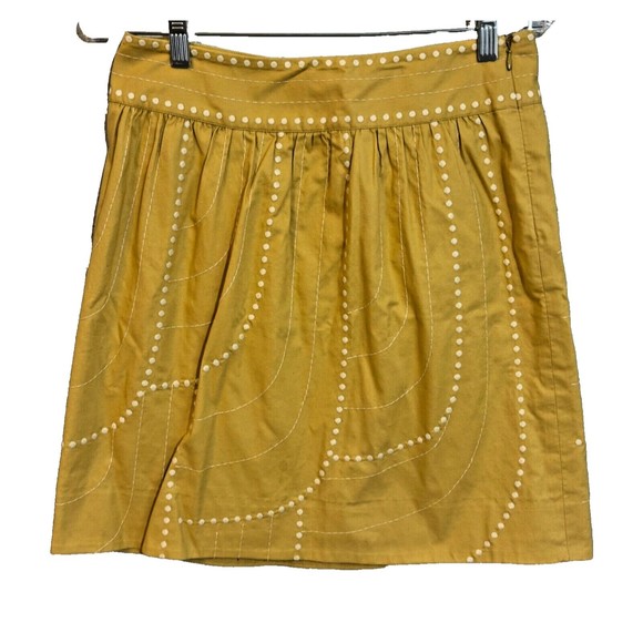 Anthropologie FLOREAT‎ Enchanted Beans Skirt Embroidered Gold Ivory Size 4 - Picture 1 of 3